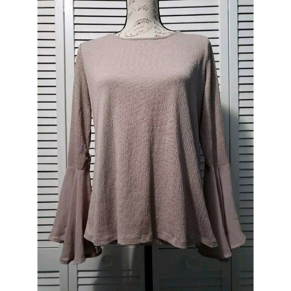 LC Lauren Conrad Tops - Lauren Conrad Gauzy‎ Top Women's Size Small Taupe Sheer Bell Sleeve Blouse